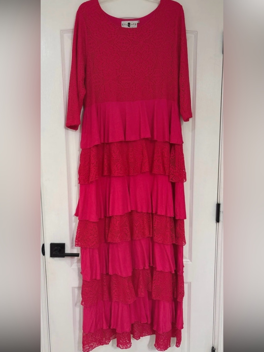 Dainty Jewells Fuchsia Tiered Lace & Ruffle Maxi Dress